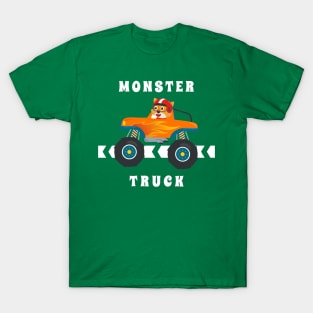 Cartoon vector of monster truck with little animal driver. T-Shirt